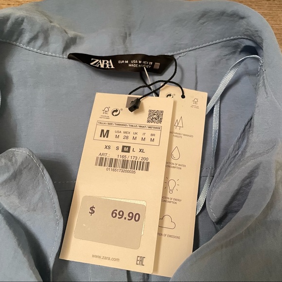 NWT Zara blue short sleeve buttoned up jumpsuit with a tie - Picture 13 of 15